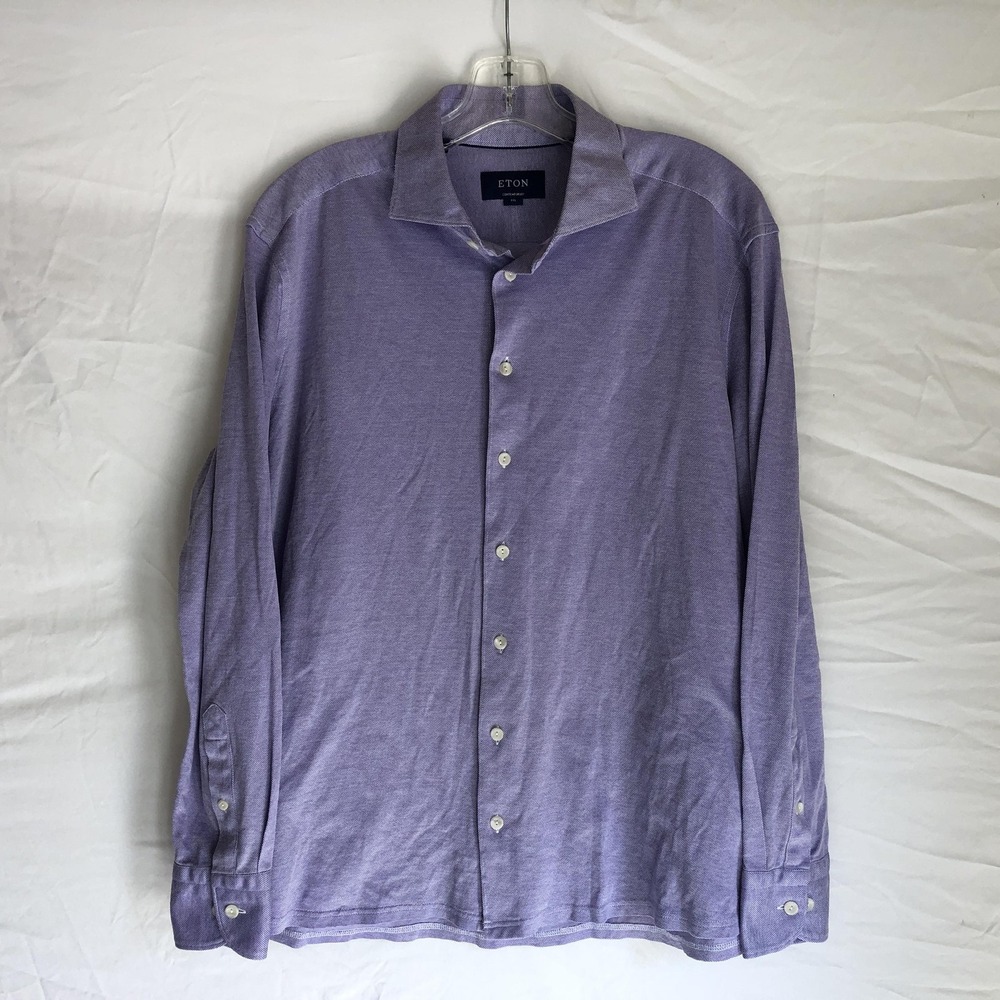 Eton Shirt Mens 2XL Purple Knit Pique Cotton Long Sleeve Button Front Casual